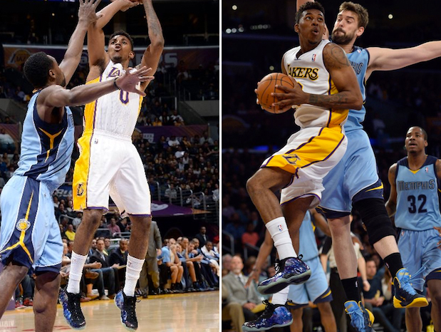 Nick Young Plays In Galaxy Foamposite One At Last Lakers Home Game