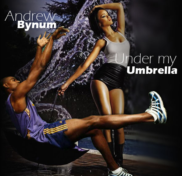 NBA Photo Fun: Andrew Bynum, Under My Umbrella
