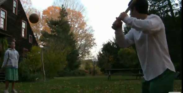 Teen Hits Impossible Basketball Shot With A Baseball Bat