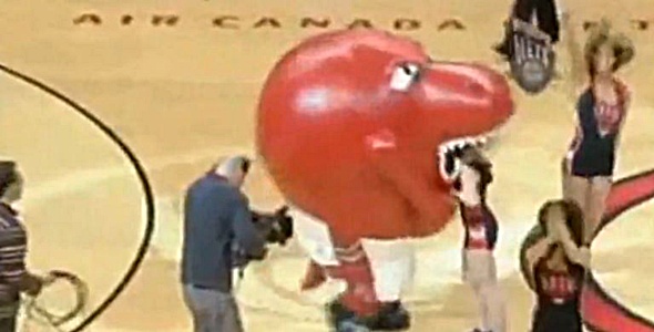 Raptors Mascot Eats Cheerleader [Video]