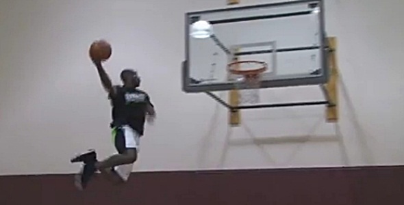 Air Bama Dunks on 12 Ft Rim Wearing Banned NBA Shoes
