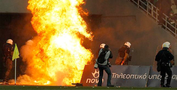 Fans Set Fire In Greek League Playoffs